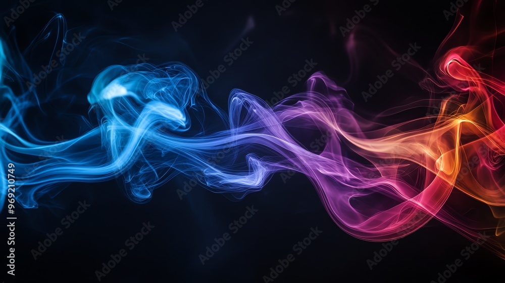 Fototapeta premium Abstract colorful smoke swirls on a black background.