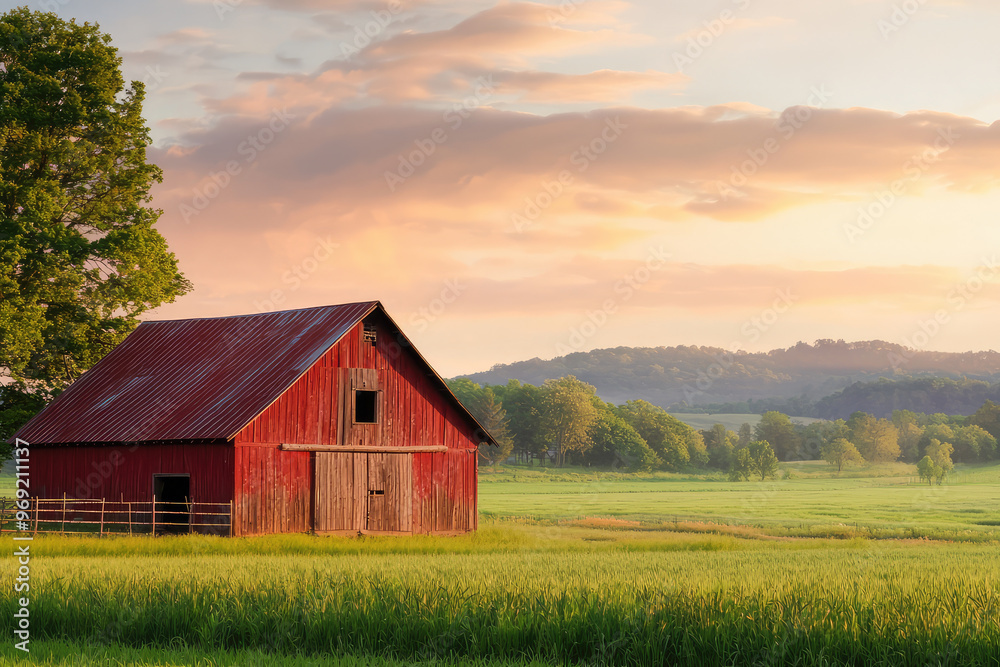A serene view of rustic barn in picturesque countryside landscape A serene view of rustic barn in picturesque countryside landscape