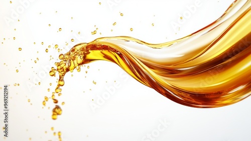 Golden Fluid Splashing into Air with Drops in a Smooth Flow