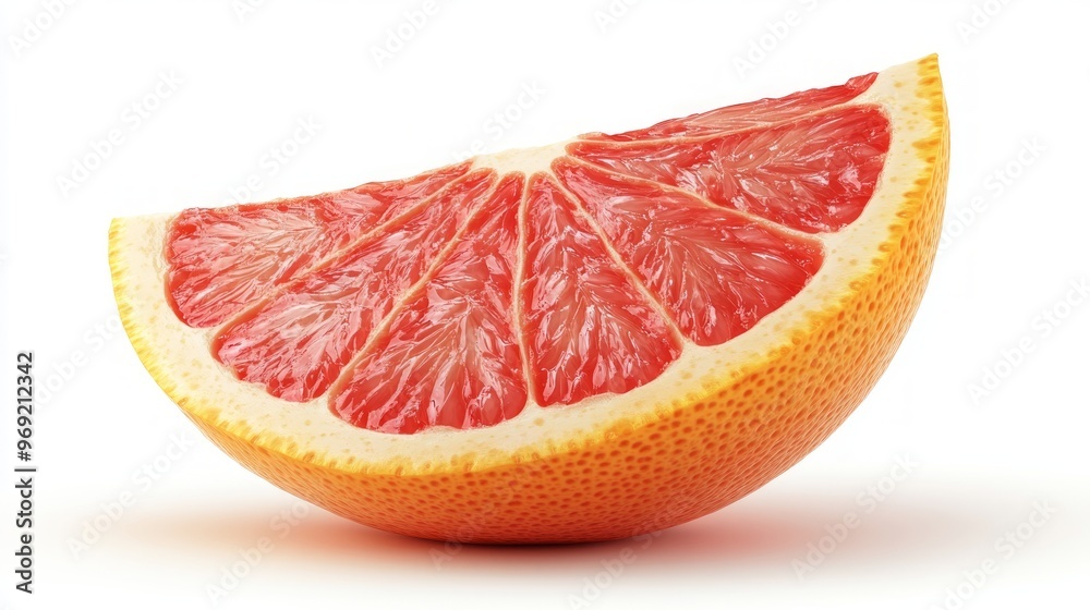 Vivid Close-Up of Freshly Cut Grapefruit Slice with Juicy Red Pulp and Vibrant Orange Rind Vivid Close-Up of Freshly Cut Grapefruit Slice with Juicy Red Pulp and Vibrant Orange Rind