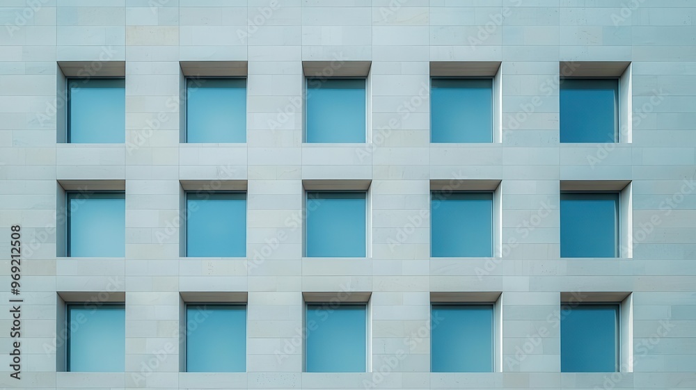 Large office building facade with unique geometric patterns, modern design, urban architecture Large office building facade with unique geometric patterns, modern design, urban architecture