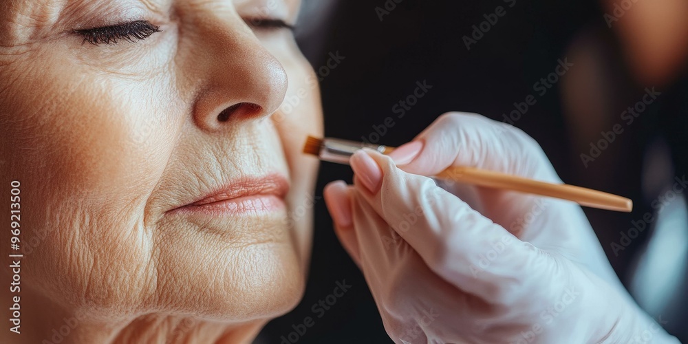 Obraz premium A woman's face being painted with a brush.