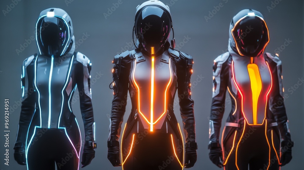 Futuristic wearable technology integrated into fashion: Fashionable clothes with integrated tech, such as lighting and communication tools. Futuristic wearable technology integrated into fashion: Fashionable clothes with integrated tech, such as lighting and communication tools.