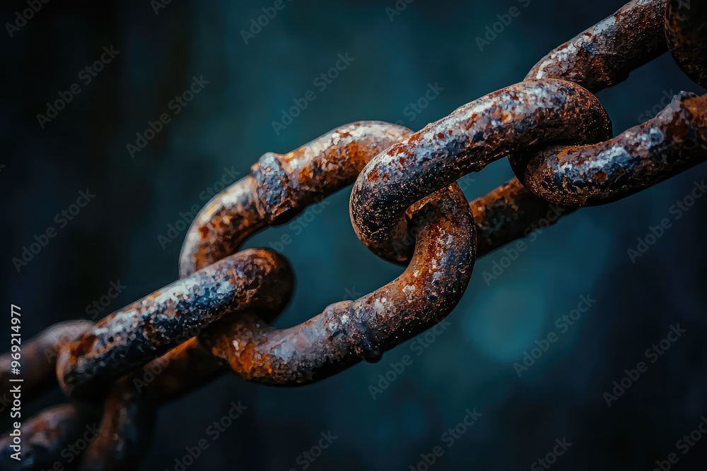 A close up of rusted metal chain evokes sense of decay and neglect A close up of rusted metal chain evokes sense of decay and neglect