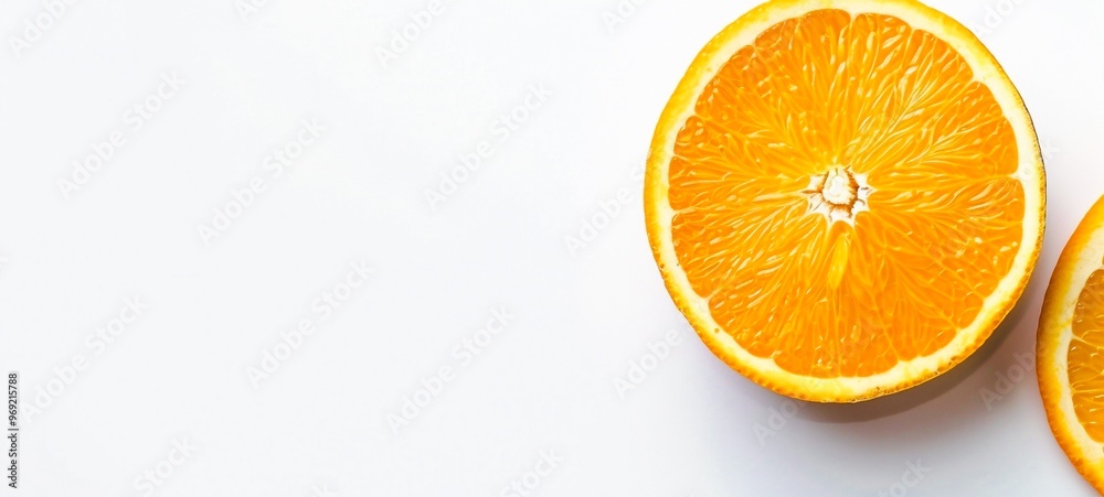 Half of Fresh Juicy Orange Fruit Sliced on Clean White Background Healthy Tropical Citrus Food Nutrition and Vitamin Concept Half of Fresh Juicy Orange Fruit Sliced on Clean White Background Healthy Tropical Citrus Food Nutrition and Vitamin Concept
