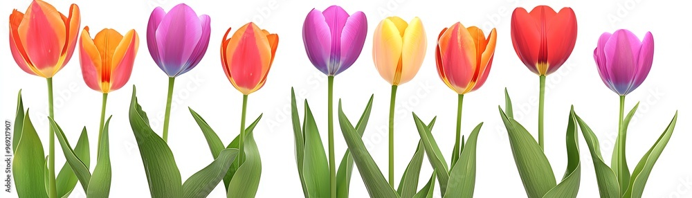 A colorful array of blooming tulips in various shades, perfect for spring themes and floral designs. A colorful array of blooming tulips in various shades, perfect for spring themes and floral designs.