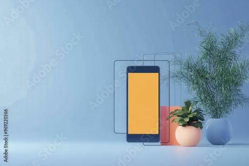 Elegant Mobile Design Concept with Decorative Plants and Vibrant Background Colors in Harmony photo