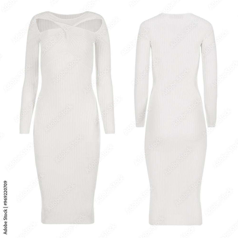 White long women's dress front and back isolated on white background White long women's dress front and back isolated on white background