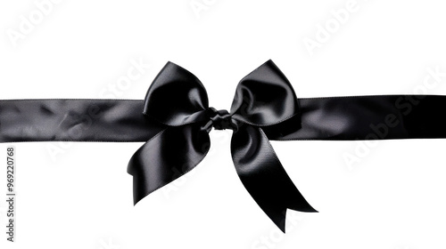 Black satin Christmas ribbon bow on transparent background