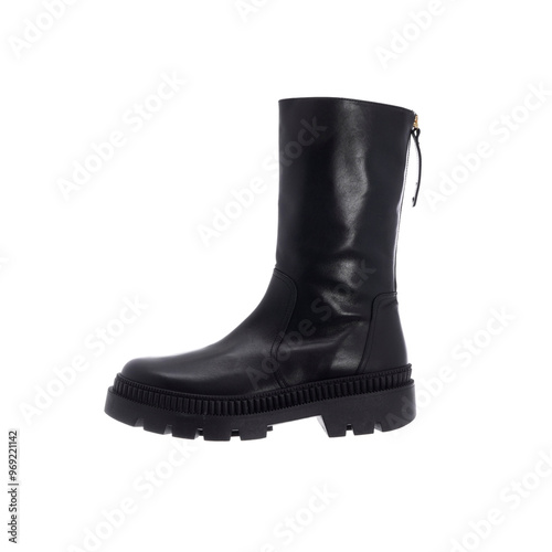 Black leather boot with metal zipper