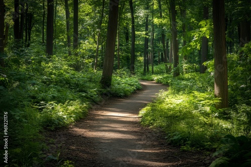 Sunlit Path Winding Through a Lush Forest