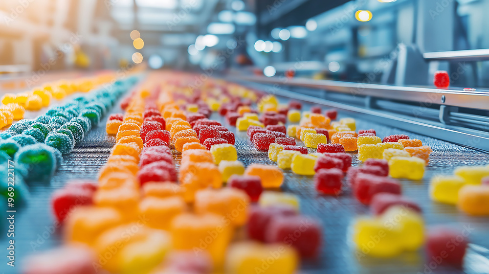 Obraz premium Industry factory manufacture candy confectionery production, sweet, delicious. Automatic candy plant factory