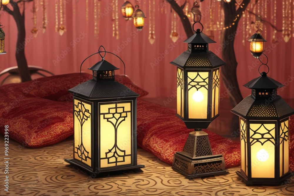 The Muslim feast of the holy month of Ramadan Kareem Beautiful background with a shining lantern Fanus