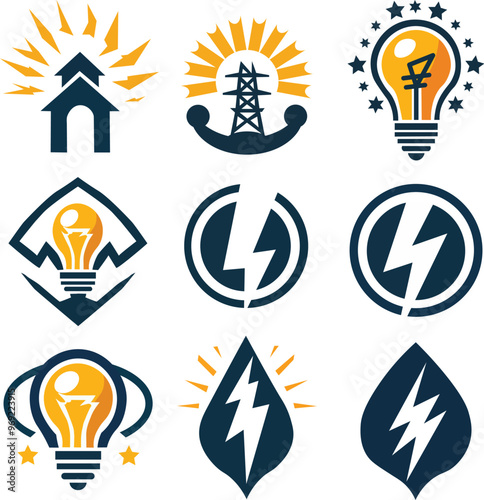 energy theme icon set vector logos photo