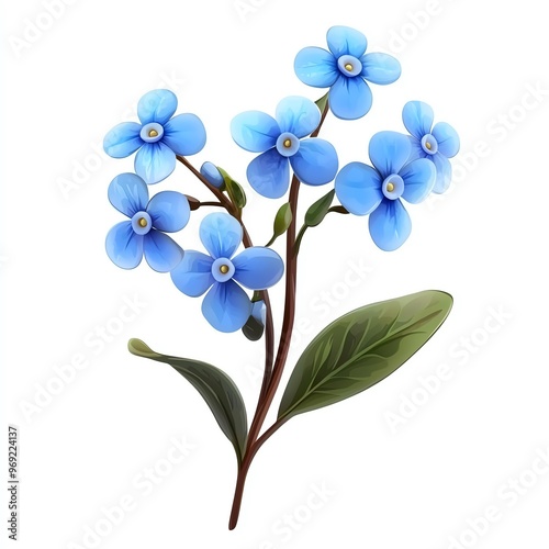 A beautiful cluster of blue flowers with delicate petals and green leaves, perfect for spring-themed designs and nature-inspired projects.