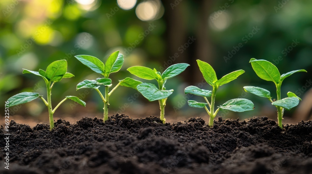 Fresh green sprouts growing in soil. This photo represents new beginnings, growth, and the potential for life. Fresh green sprouts growing in soil. This photo represents new beginnings, growth, and the potential for life.