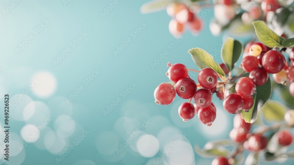 Cranberry bush with ripe fruits hanging from branches under a clear blue sky, showcasing a harvest. Cranberry bush with ripe fruits hanging from branches under a clear blue sky, showcasing a harvest.