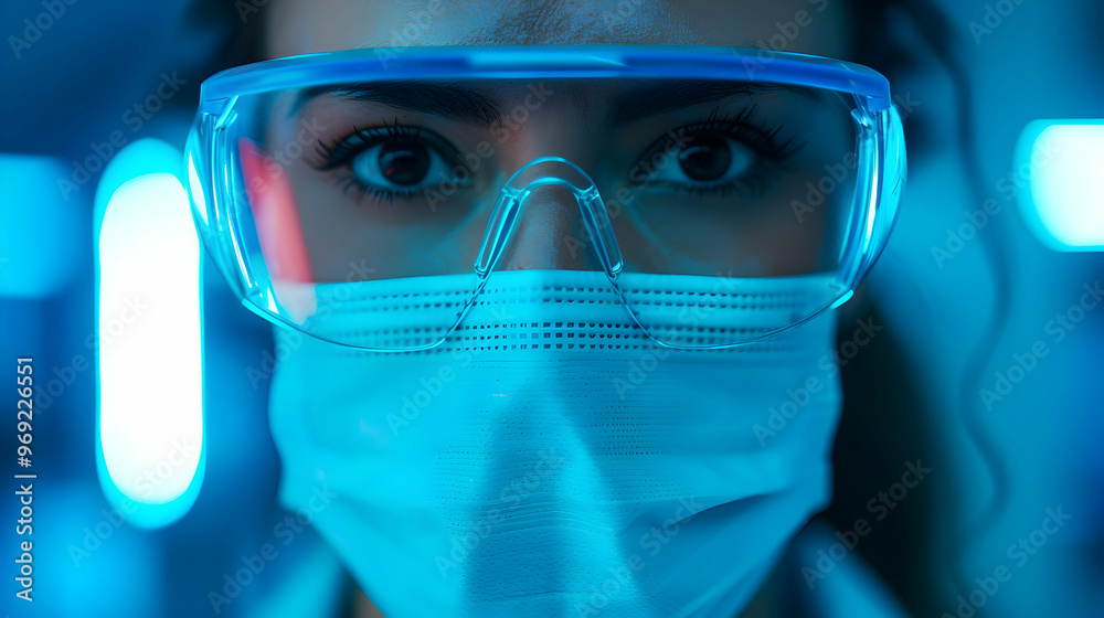Test Tube Mask And Female Scientist For Innovation Test Tube Mask And Female Scientist For Innovation
