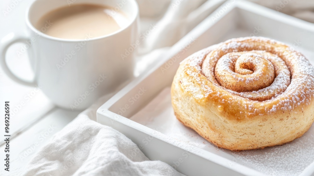 Cinnamon rolls and coffee latte on a white plate isolated on white background. Perfect for breakfast or cozy coffee shop vibes. Cinnamon rolls and coffee latte on a white plate isolated on white background. Perfect for breakfast or cozy coffee shop vibes.