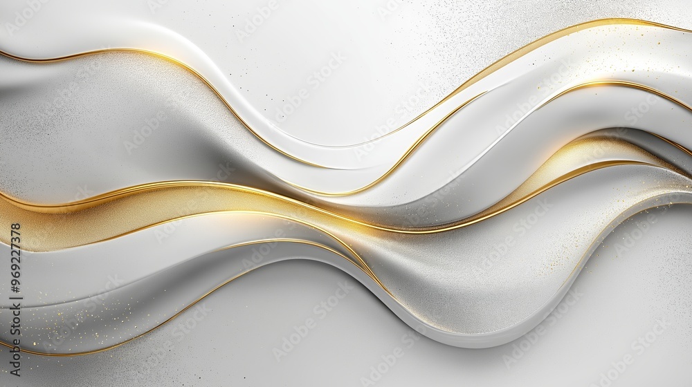 Obraz premium Abstract background featuring swirling gold and silver lines on a white surface, creating a luxurious and elegant feel