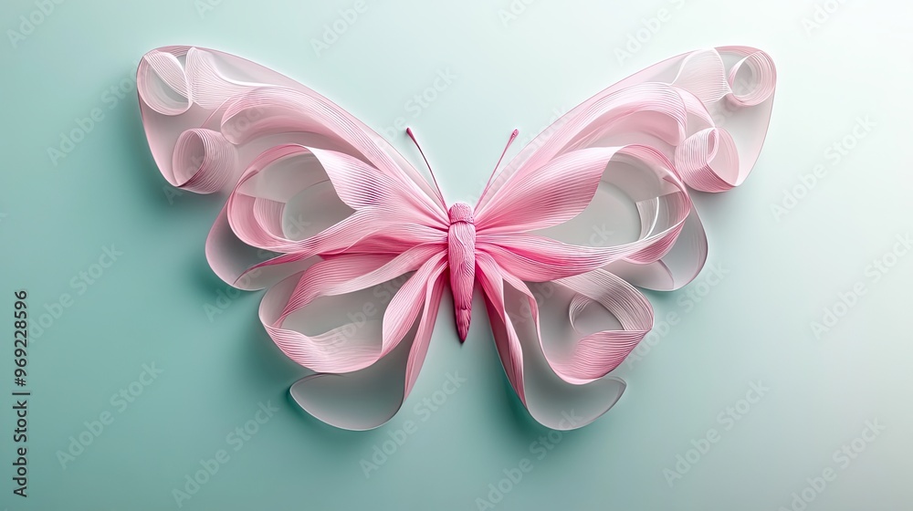 A graceful pink butterfly with ribbon-like wings set against a soft pastel background, blending elegance and creativity in a minimalistic design.
A graceful pink butterfly with ribbon-like wings set against a soft pastel background, blending elegance and creativity in a minimalistic design.