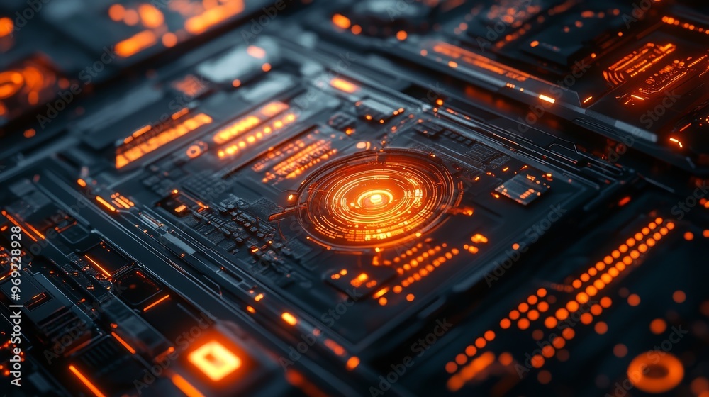 Quantum Computing Architecture with Advanced Interfaces: A close-up of quantum computers with futuristic control panels and visualizations. Quantum Computing Architecture with Advanced Interfaces: A close-up of quantum computers with futuristic control panels and visualizations.