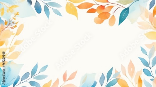 Elegant pastel watercolor background with floral border design. Versatile backdrop for greeting and invitation, cards, and marketing materials. Space for text