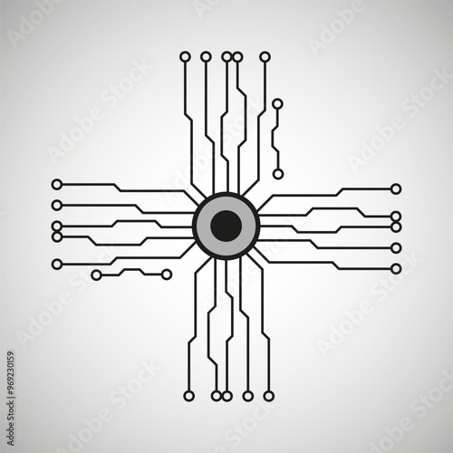 Abstract microchip background. Background with lines of circles and squares. Microprocessor.