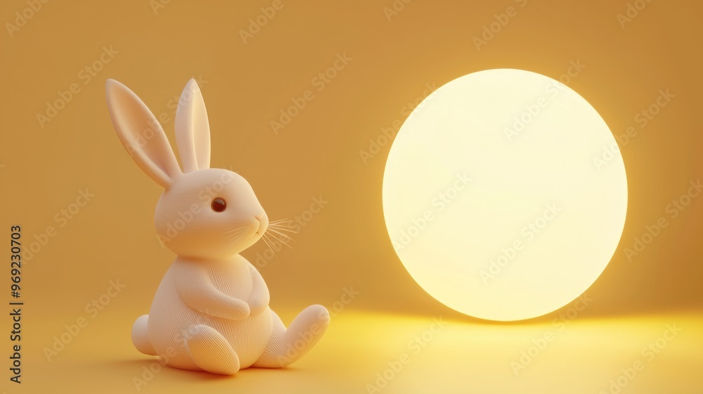 Obraz premium Cozy Bunny Sitting Next to Glowing Sphere in Warm Lighting
