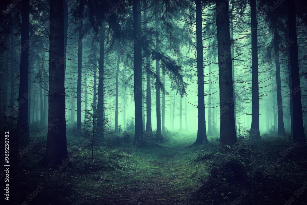 Fototapeta premium Mystical Foggy Forest Path