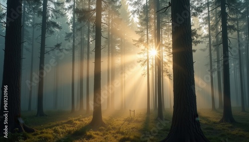 misty morning in the forest