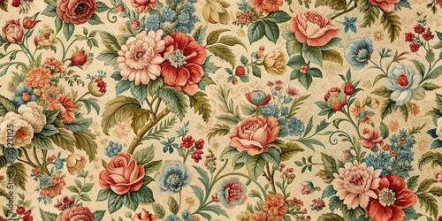 Vintage Britain floral pattern featuring intricate floral designs in a seamless layout, vintage, Britain, seamless, floral