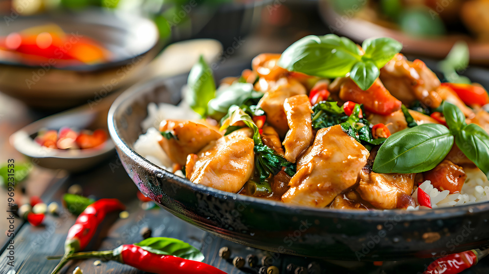 Thai Basil Chicken With Jasmine Rice Vibrant Thai Basil Chicken With Jasmine Rice Vibrant