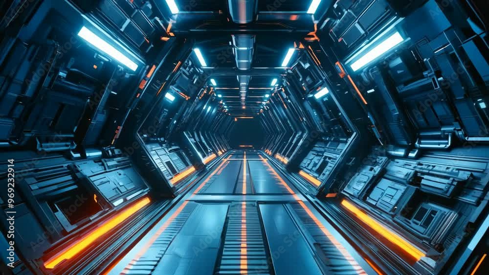 Futuristic Sci-Fi Hallway with LED Lights and Moving Camera Shot Futuristic Sci-Fi Hallway with LED Lights and Moving Camera Shot