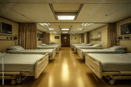 Empty hospital ward with beds. This image can be used for medical or healthcare related projects. photo