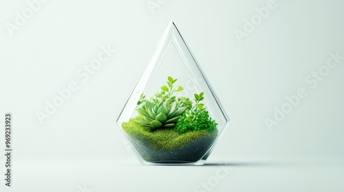 Geometric terrarium with tiny ecosystem photo