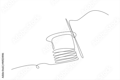 continuous line vector illustration of thread with needle