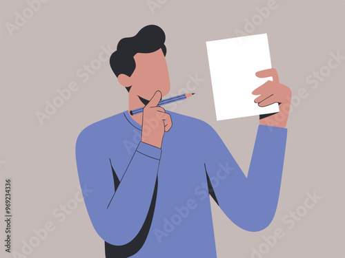 man with paper and thinking 