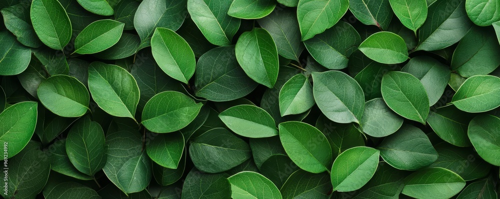 Fototapeta premium Close-up of vibrant green leaves, showcasing nature's beauty and intricate textures, ideal for nature-themed projects.