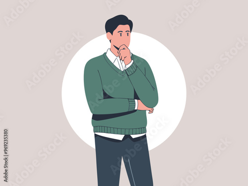 flat vector illustration of a man deep thinking