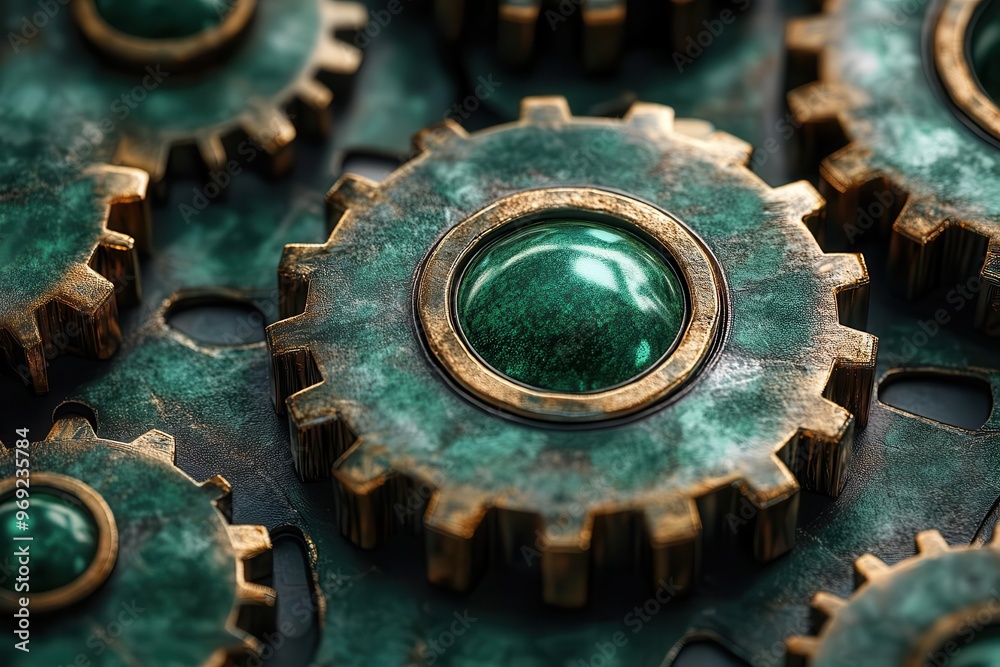 mechanical harmony interlocking gears in rich emerald green abstract background symbolizes teamwork efficiency and seamless business operations mechanical harmony interlocking gears in rich emerald green abstract background symbolizes teamwork efficiency and seamless business operations