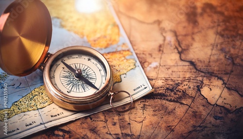 Map and Compass, Adventure Concept, Vacation Trip, Tourism, Plan Travel Suitable for Web, Apps, Presentation, or Printable Meaning