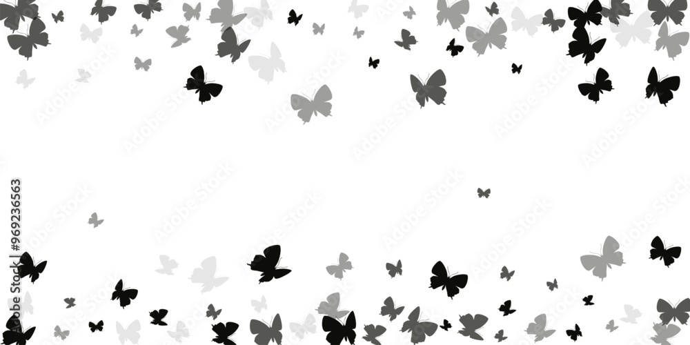 Fototapeta premium Exotic black butterflies isolated vector illustration. Summer funny insects. Fancy butterflies isolated kids background. Delicate wings moths patten. Tropical beings.