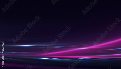 Neon empty stage lamps, pink and purple light, dark corridor, futuristic dark neon portal.