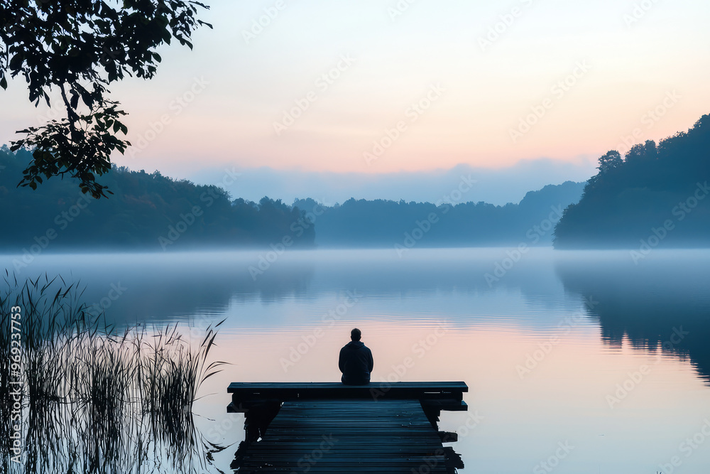 Obraz premium A serene scene of Gods presence in persons life with calm water and mist