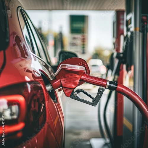 Car Being Filled With Gasoline at a Gas Station