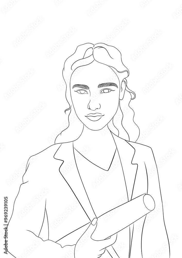 illustration d'une jeune femme qui apporte des plan, dessin ligne illustration d'une jeune femme qui apporte des plan, dessin ligne