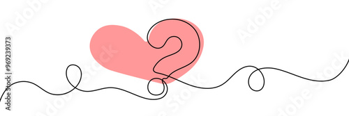 heart question mark - Concept of love issues.continuous line illustration. one line vector.