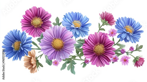 Beautiful illustration of colorful flowers in various shades, perfect for nature-themed projects and designs.