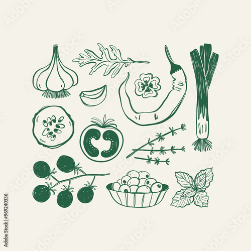 Set of different hand drawn vegetables.
